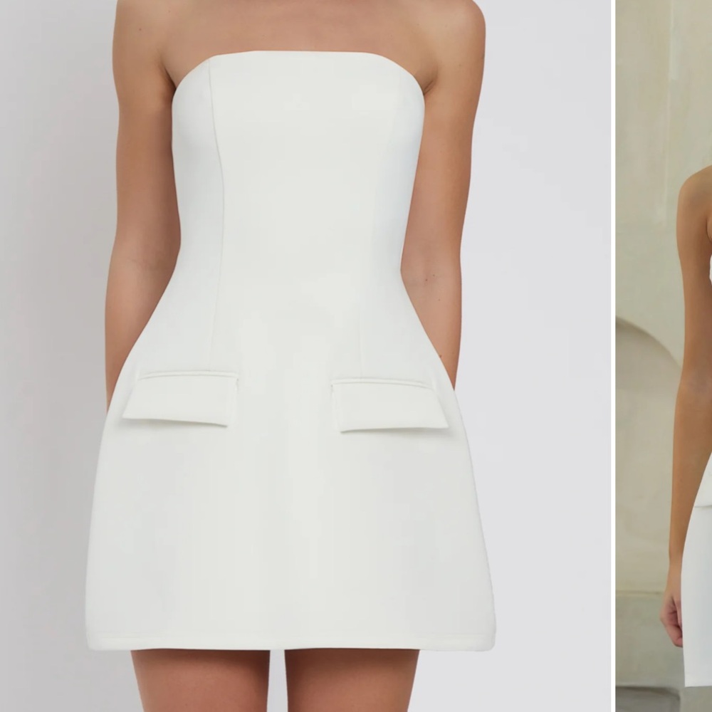 LEAU Solene Strapless Pocket Mini Dress- White- XS